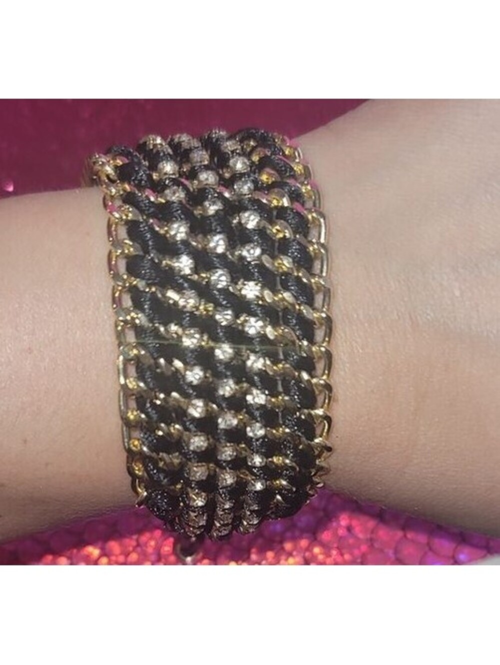MIAMI FASHION BLACKOUT ROPE RHINESTONE ENCRUSTED BRACELET PULL CLOSURE GOLD-TONE
